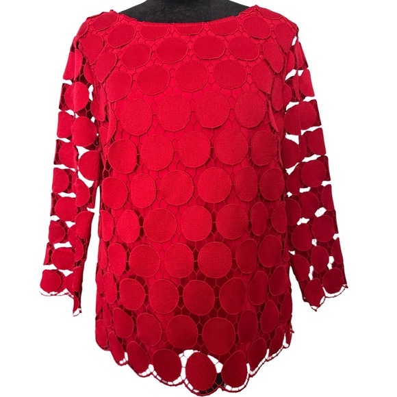 Talbots Medallion Scalloped 3/4 Bell Sleeve Top Opulent Dot Red Sz Small $59 - Picture 2 of 3